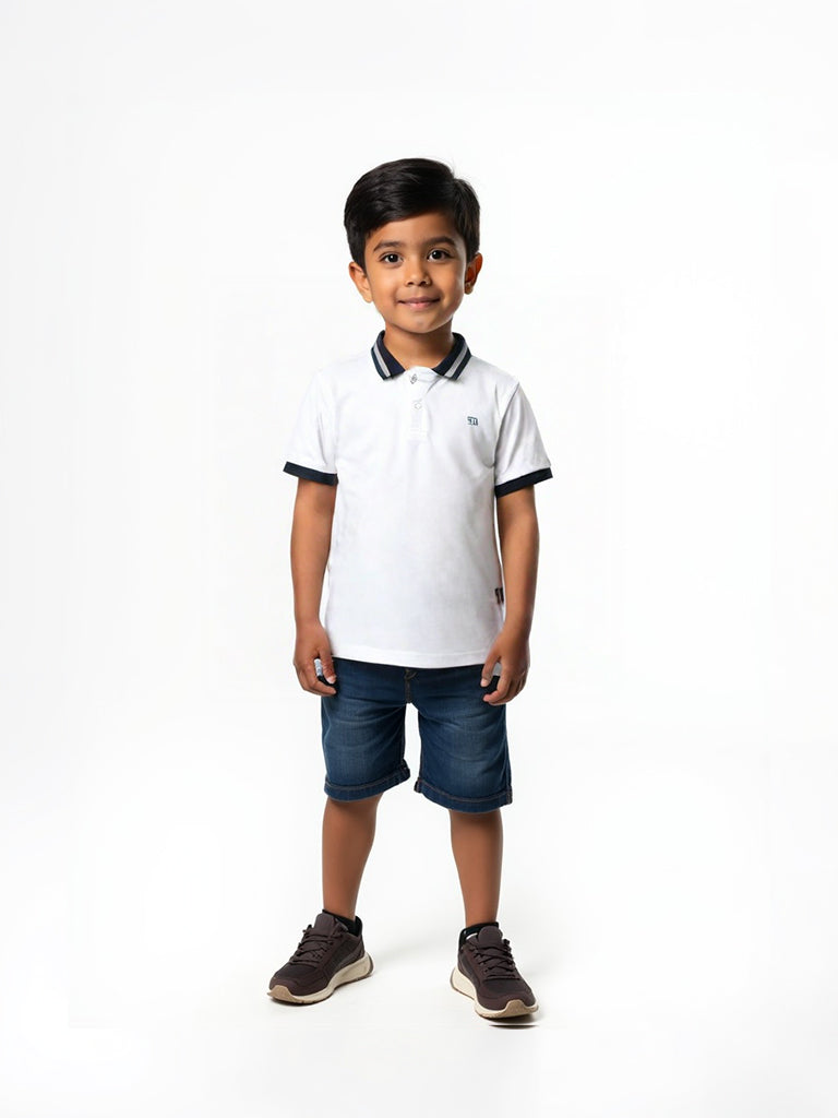 KIDS - White striped collar Polo