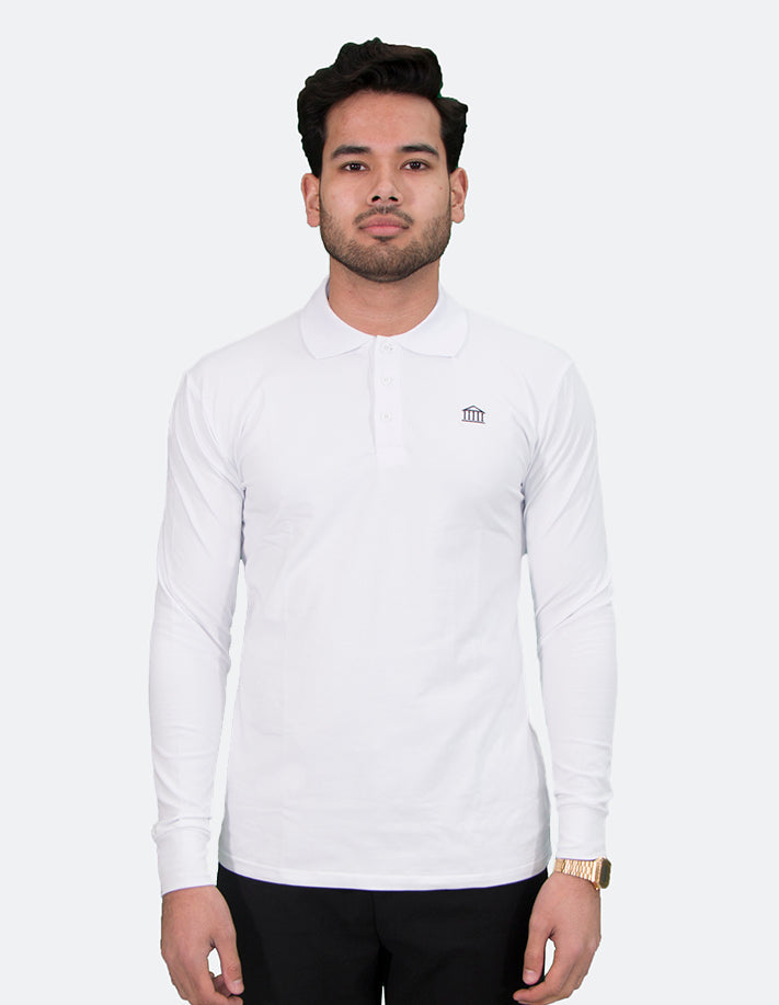 KRIOSWEAR - White Long Sleeve Polo Shirt